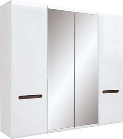 Kledingkast Serveso 127, Glanzend wit, Wit, 210x220x57cm, 176 kg, Kledingkast deuren: Met scharnieren, Aantal planken: 7, Aantal planken: 7