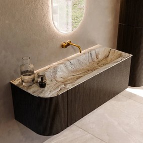 Mondiaz Kurve-dlux 125cm badmeubel ronding links shadow met 1 lade en deur en wastafel big medium rechts zonder kraangat glace