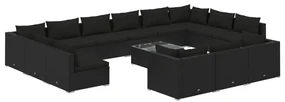 vidaXL 14-delige Loungeset met kussens poly rattan zwart