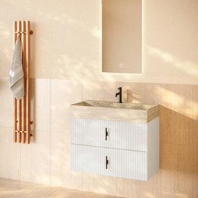 Muebles Murcia badmeubel ribbelfront 80cm wit mat met White Travertin wastafel met kraangat