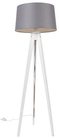 Moderne tripod wit met linnen kap antraciet 45 cm - Tripod Classic Klassiek / Antiek E27 rond Binnenverlichting Lamp