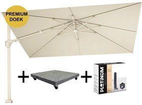 Challenger T2 premium zweefparasol 260x350 cm sandstone champagne met parasolvoet 90kg en hoes
