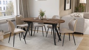 Mazzoni ALMO Bruin Eiken / zwarte poten - OVALE UITSCHUIFTAFEL 120-220 cm VOOR 10-12 PERSONEN
