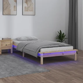 vidaXL Bedframe LED massief hout 75x190 cm 2FT6 Small Single