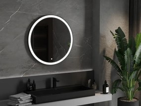 Mexen Esso verlicht badkamerspiegel, rond 80 cm, LED 6000K, anti-condens, zwarte frame - 9825-080-080-611-70