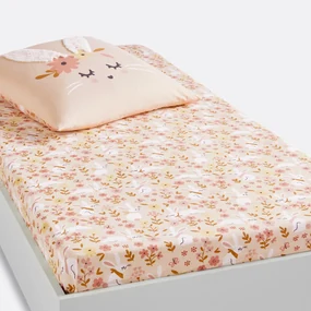 Hoeslaken in biologisch katoen, kinderen, Lapin fleuri