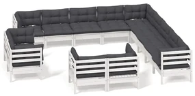 vidaXL 13-delige Loungeset met kussens massief grenenhout wit