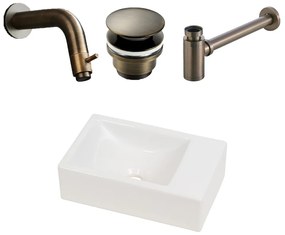Plieger Houston fonteinset met witte fontein rechts en verouderd messing inbouwkraan