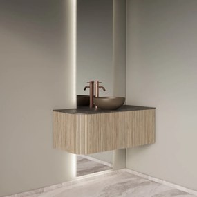 Gliss Design Alluro badmeubel ribbelfront met ronding links 100cm corn silk en zwart leisteen toppaneel