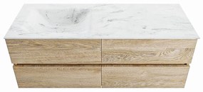 Mondiaz Vica DLux badmeubel 130cm washed oak 4 lades met wastafel opalo links zonder kraangat