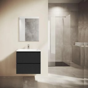 Saniclass Prime Blend Badkamermeubelset - 60x55x46cm - 1 rechthoekige keramische wasbak wit - 1 kraangat - 2 lades - rechthoekige spiegel - mat zwart SW892641/SW804530/SW724610