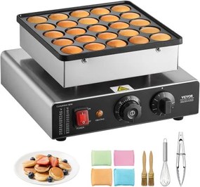 VEVOR Mini-pannenkoekenmaker, Dutch Muffin-wafelijzer met een diameter van 43 mm, antiaanbaklaag van roestvrij staal, poffertjesgrill, elektrische mini-pannenkoekenbakker voor thuis, keuken en restaurant