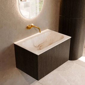 Mondiaz Kurve-dlux 70cm badmeubel shadow met 1 lade en wastafel big small midden zonder kraangat frappe
