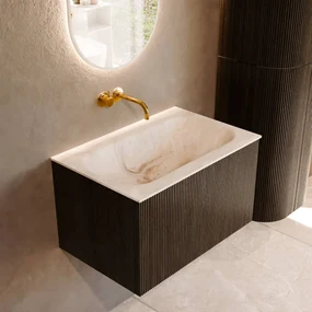 Mondiaz Kurve-dlux 70cm badmeubel shadow met 1 lade en wastafel big small midden zonder kraangat frappe