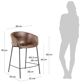 Kave Home Yvette Moderne Barkruk Bruin Leer - Laag