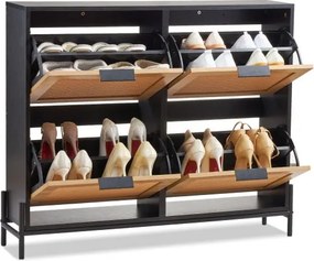 VEVOR Schoenenkast Schoenenkast van rotan met 4 uitklapbare lades, schoenenkast, schoenenrek, schoenenkieper voor de entree met metalen poten, ideaal voor entree, hal, gang, lichte houtkleur