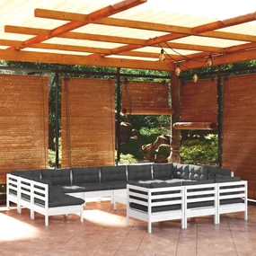 vidaXL 14-delige Loungeset met kussens grenenhout wit