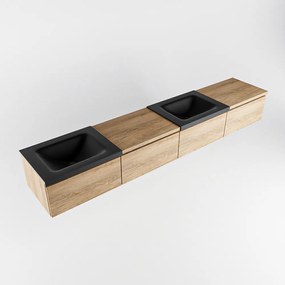 Mondiaz Bukla 240cm badmeubel met module 60 rechts Washed Oak met 4 lades wastafel Cloud dubbel 0 kraangaten Urban