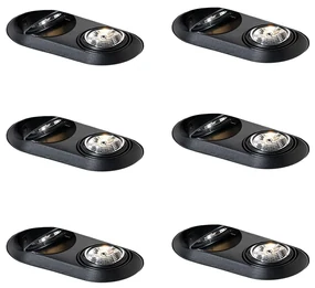 Set van 6 Afgeronde inbouwspot zwart GU10 70mm 2-lichts - Hubs GU10 Binnenverlichting Lamp