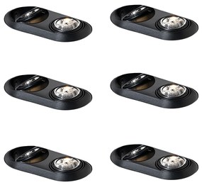 Set van 6 Afgeronde inbouwspot zwart GU10 70mm 2-lichts - Hubs