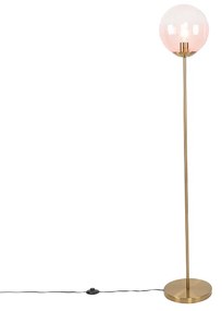 Art deco vloerlamp messing met roze glas - Pallon