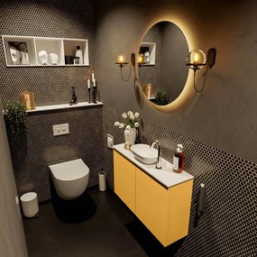 Mondiaz Fowy toiletmeubel 80cm ocher met witte waskom midden en kraangat