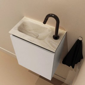 Mondiaz Ture DLux toiletmeubel 40cm linen met wastafel ostra links met kraangat