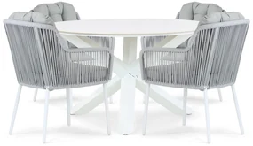 Tuinset Ronde Tuintafel 4 personen 130 cm Aluminium/rope Wit Santika Furniture Santika