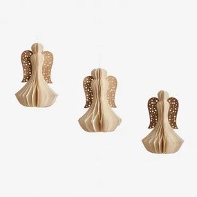 Set Van 3 Kerstversieringen Van Ceriba-papier Beige – Crème - Sklum