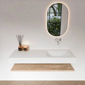 Zaro Alan badmeubel 130cm met planchet washed oak en vrijhangende wastafel cloud rechts zonder kraangat talc