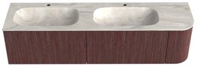 Mondiaz Kurve-dlux 175cm badmeubel ronding rechts ruby met 2 lades en 1 deur en wastafel stor small dubbel/links 2 kraangaten ostra