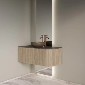 Gliss Design Alluro badmeubel ribbelfront met ronding rechts 100cm corn silk en zwart leisteen toppaneel