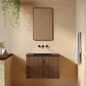 Muebles Marbella badmeubel ribbelfront 80cm walnoot met zwarte wastafel zonder kraangat