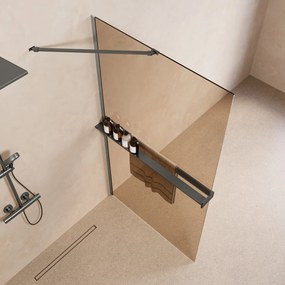 Saniclear Oblique inloopdouche 100cm met handdoekhouder en bronsglas verouderd ijzer - gunmetal