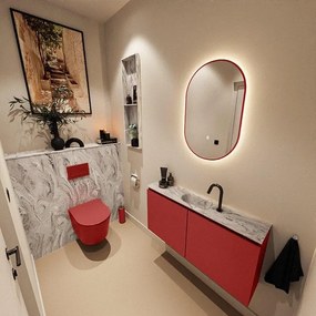 MONDIAZ TURE-DLUX 100cm toiletmeubel Fire. EDEN wastafel Glace positie midden. Met 1 kraangat. TUREDX100FIRM1GLA