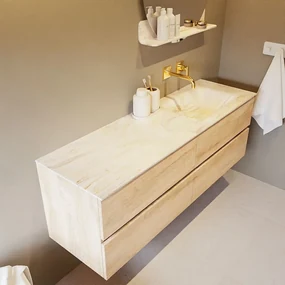 Mondiaz Vica DLux badmeubel 150cm washed oak 4 lades met wastafel ostra rechts zonder kraangat