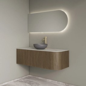Gliss Design Alluro badmeubel ribbelfront met ronding rechts 120cm ash grey en wit marmer toppaneel