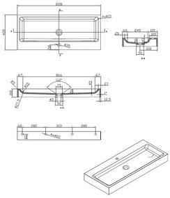 Best Design Nero Opera solid surface wastafel 100x42x10cm