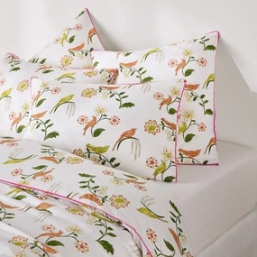 Kussensloop in percalkatoen, vogel- en bloemenprint, NORA
