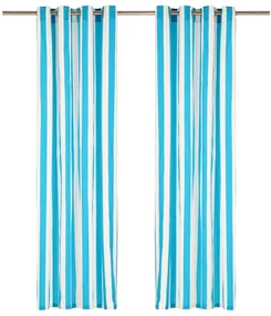 vidaXL Gordijnen met metalen ringen 2 st streep 140x245 cm stof blauw
