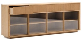 Kave Home Helvine Dressoir Eiken Met Glazen Schuifdeuren - 200x40x80cm.