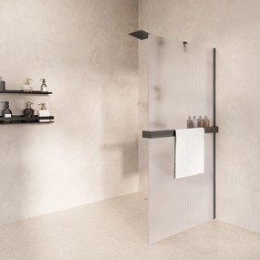 Saniclear Oblique inloopdouche 90cm met handdoekhouder en ribbelglas verouderd ijzer - gunmetal