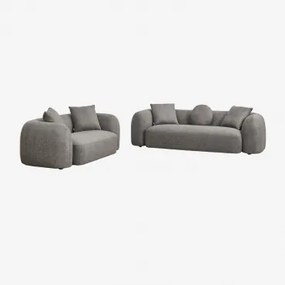 Woonkamerset Met Modulaire 3-zitsbank En 2-zitsbank In Coco Chenille Chenille Dik Granietgrijs - Sklum