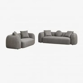 Zitkamer Set Met Modulaire 3-zitsbank En 2-zitsbank In Coco Chenille Granietgrijs Dik Chenilledoek - Sklum