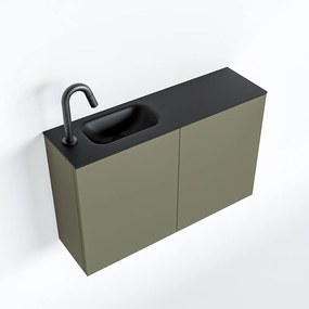 Zaro Polly toiletmeubel 80cm army met zwarte wastafel met kraangat links