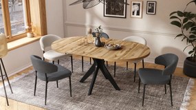 RENZO Wotan Eiken/zwarte poot - RONDE TAFEL Ø110 UITKLAPBAAR TOT 180 cm | VOOR DE KEUKEN EETKAMER WOONKAMER RETRO