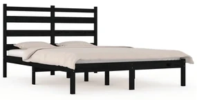 vidaXL Bedframe massief grenenhout zwart 135x190 cm 4FT6 Double