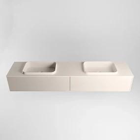 Mondiaz Erin 200cm badmeubel Linen met 2 lades en beige wastafel dubbel zonder kraangaten