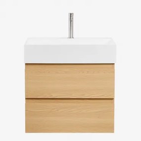 Ona Zwevend Badkamermeubelset Van Hout En Essenfineer Met Geïntegreerde Wastafel Natuurlijk Hout & Spiegelloze & ↔︎ 60 Cm & Geborsteld G - Sklum