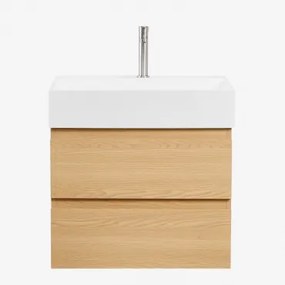 Ona Zwevend Badkamermeubelset Van Hout En Essenfineer Met Geïntegreerde Wastafel Natuurlijk Hout & Spiegelloze & Geborsteld Grijs - Sklum